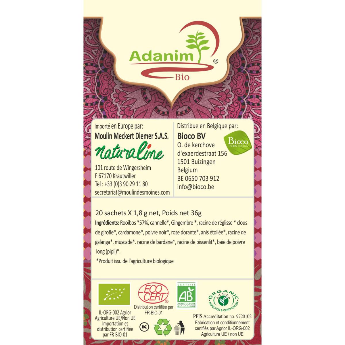 119 Caffeine-free Chai Masala & Rooibos Tea by Adanim Bio - Image 2