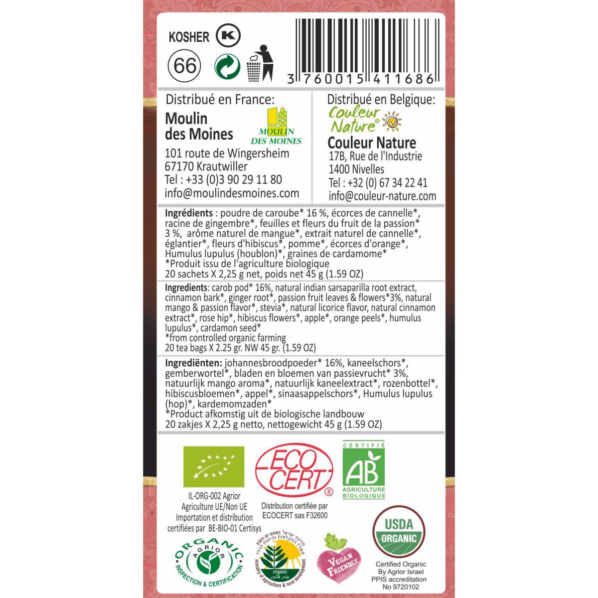 Natural herbal tea for anxiety and depression, based on Passion Flowers, Ginger, Hibiscus & Carob blends - Image 3