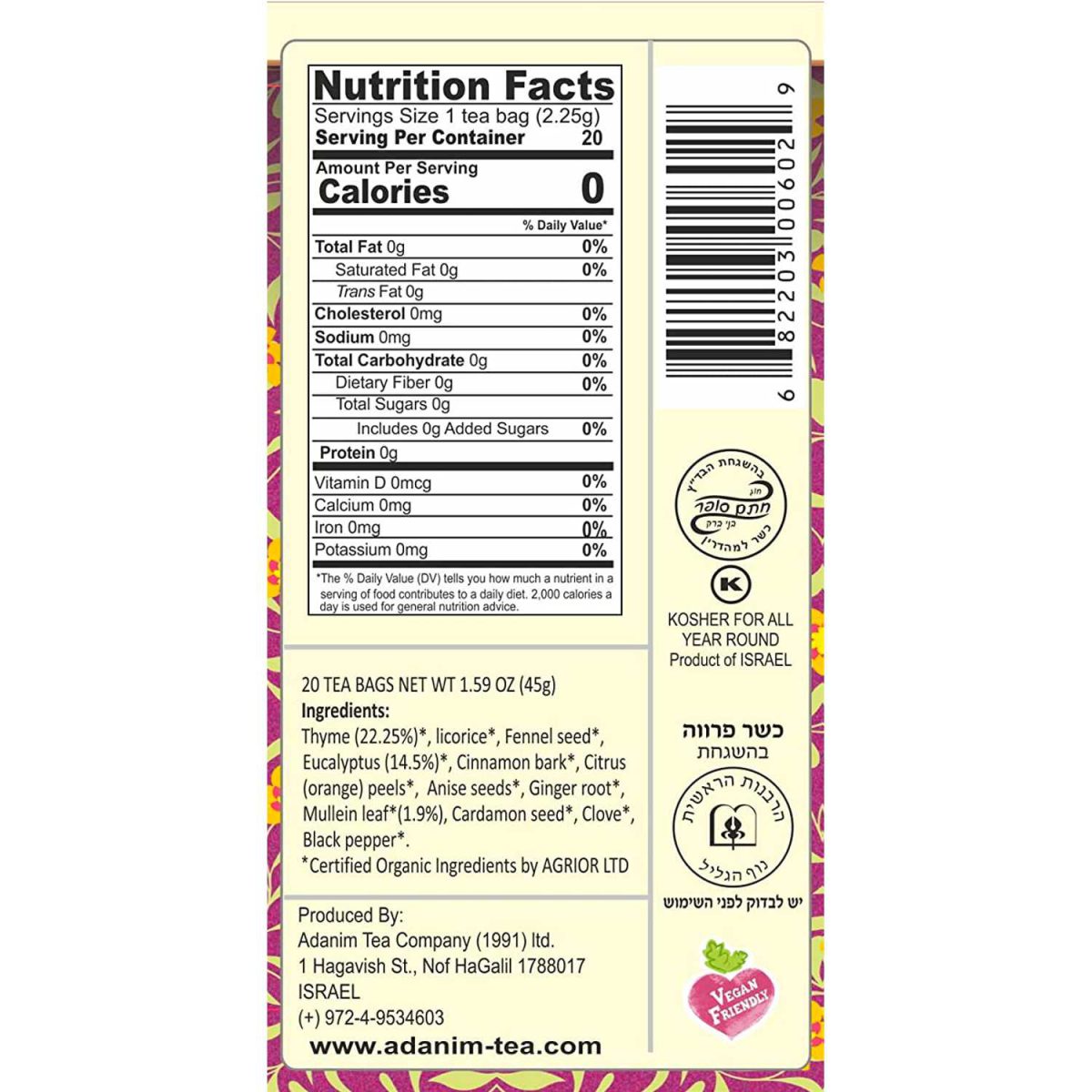 Eucalyptus and Mullien leaf tea ingredients