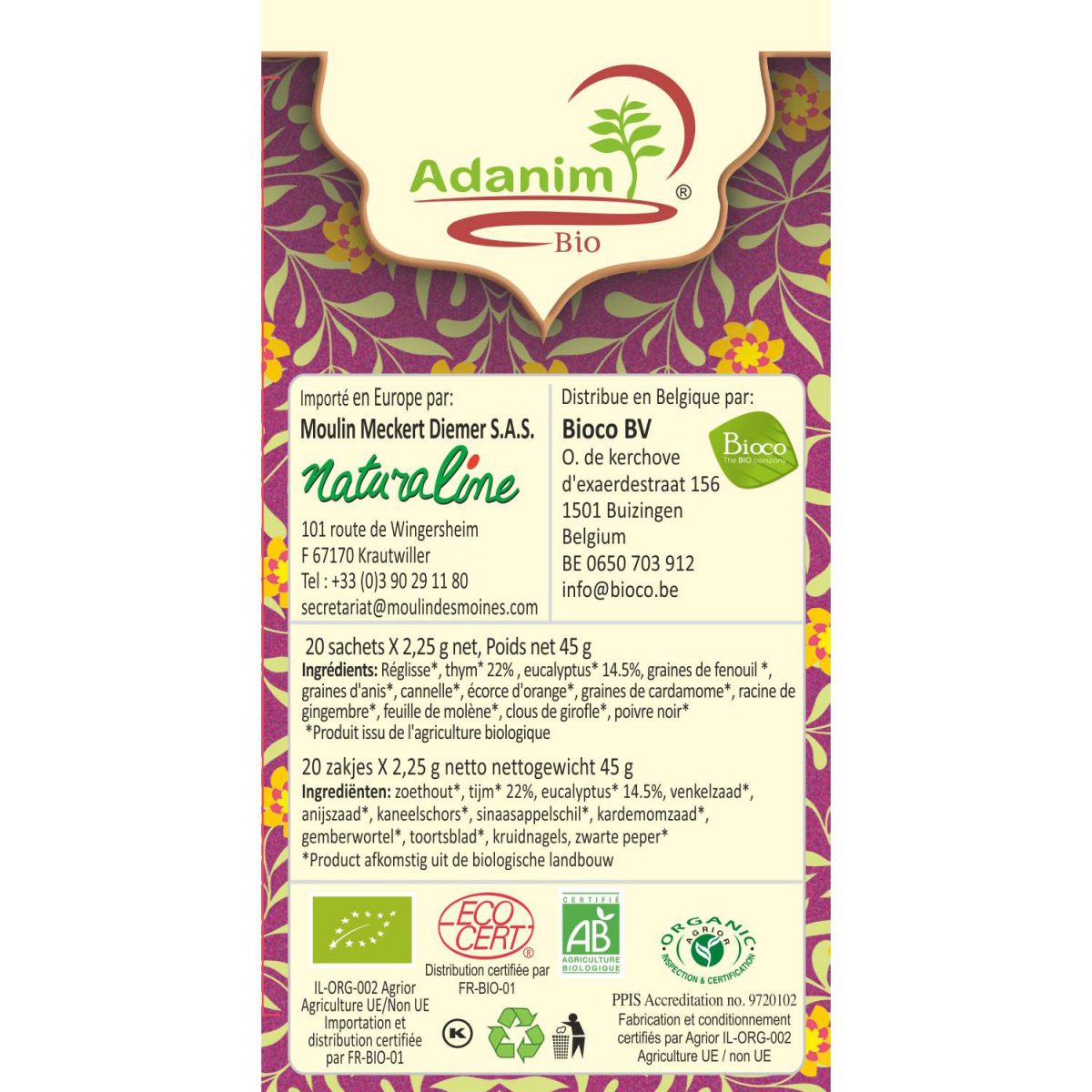 Eucalyptus and mullein leaf tea indigents french